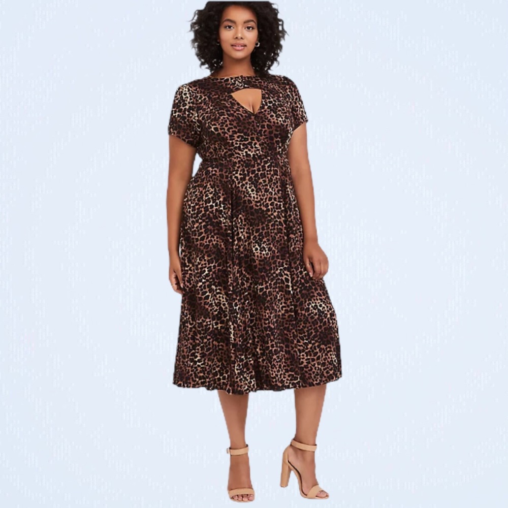TORRID 3X Leopard Cheetah Challis Keyhole Midi Skater Dress